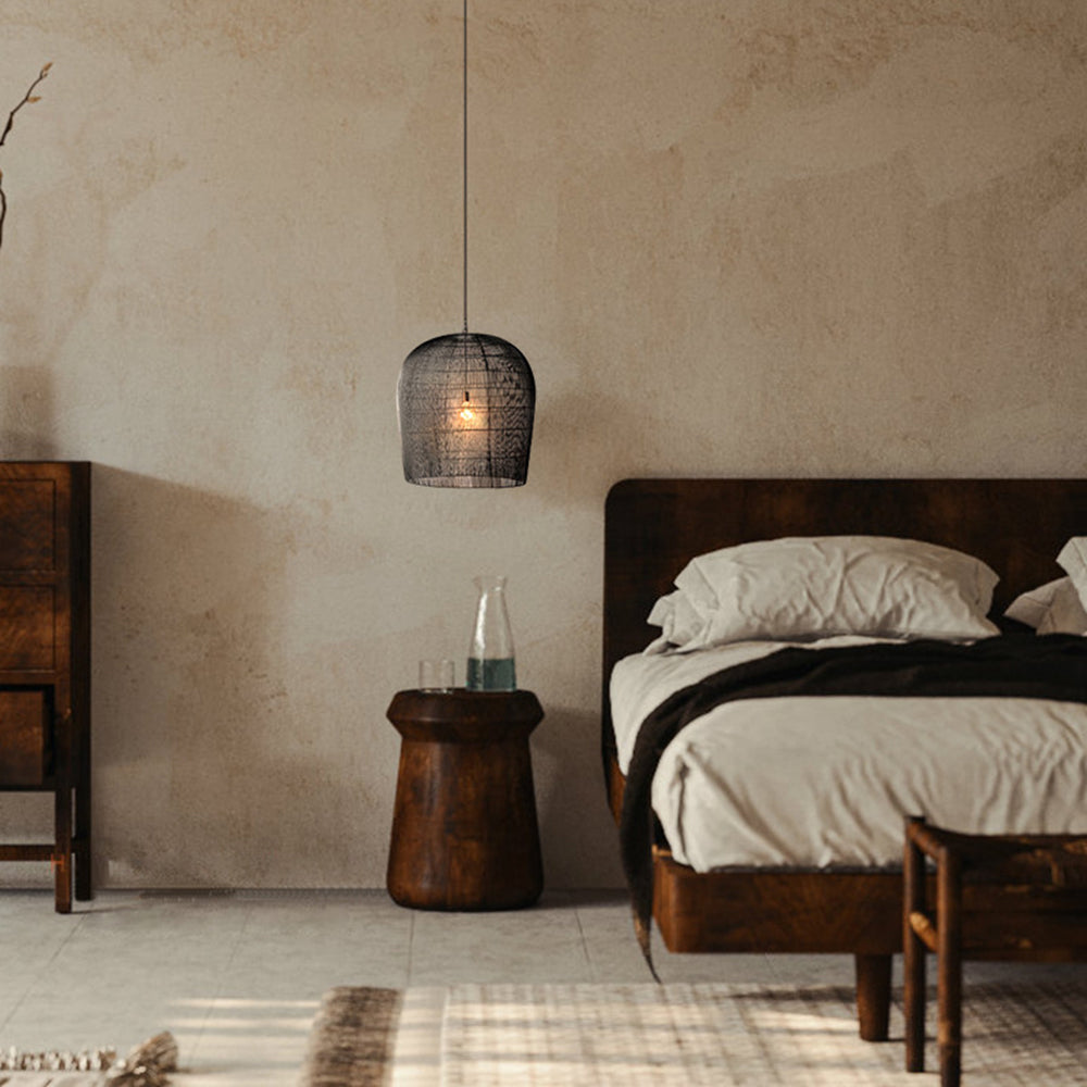 Ritta Wabi Sabi klatka ptasia lampa wisząca rattan/metal, czarny/biały