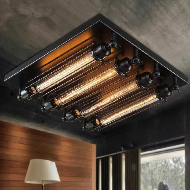 Austin Vintage lampa sufitowa montowana bezpośrednio Austin Vintage w metalowej oprawie tubularnej, czarna, do salonu