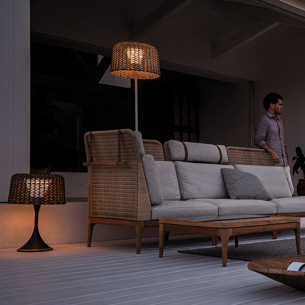 Ritta wodoodporna zewnętrzna lampa stojąca rattanowa, Balkon/Terasa