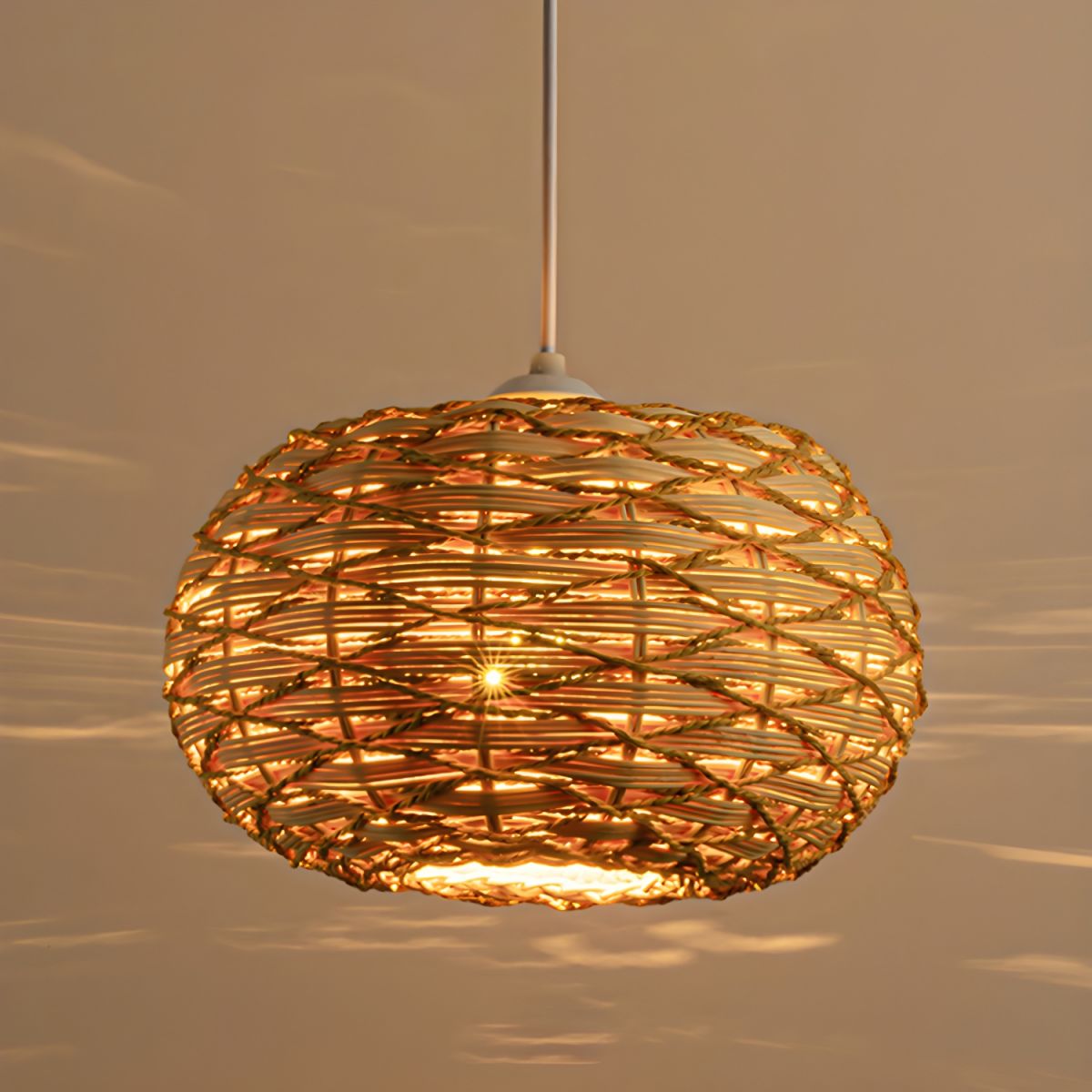 Ritta Boho Retro LED lampa wisząca drewniana rattanowa sypialnia/restauracja