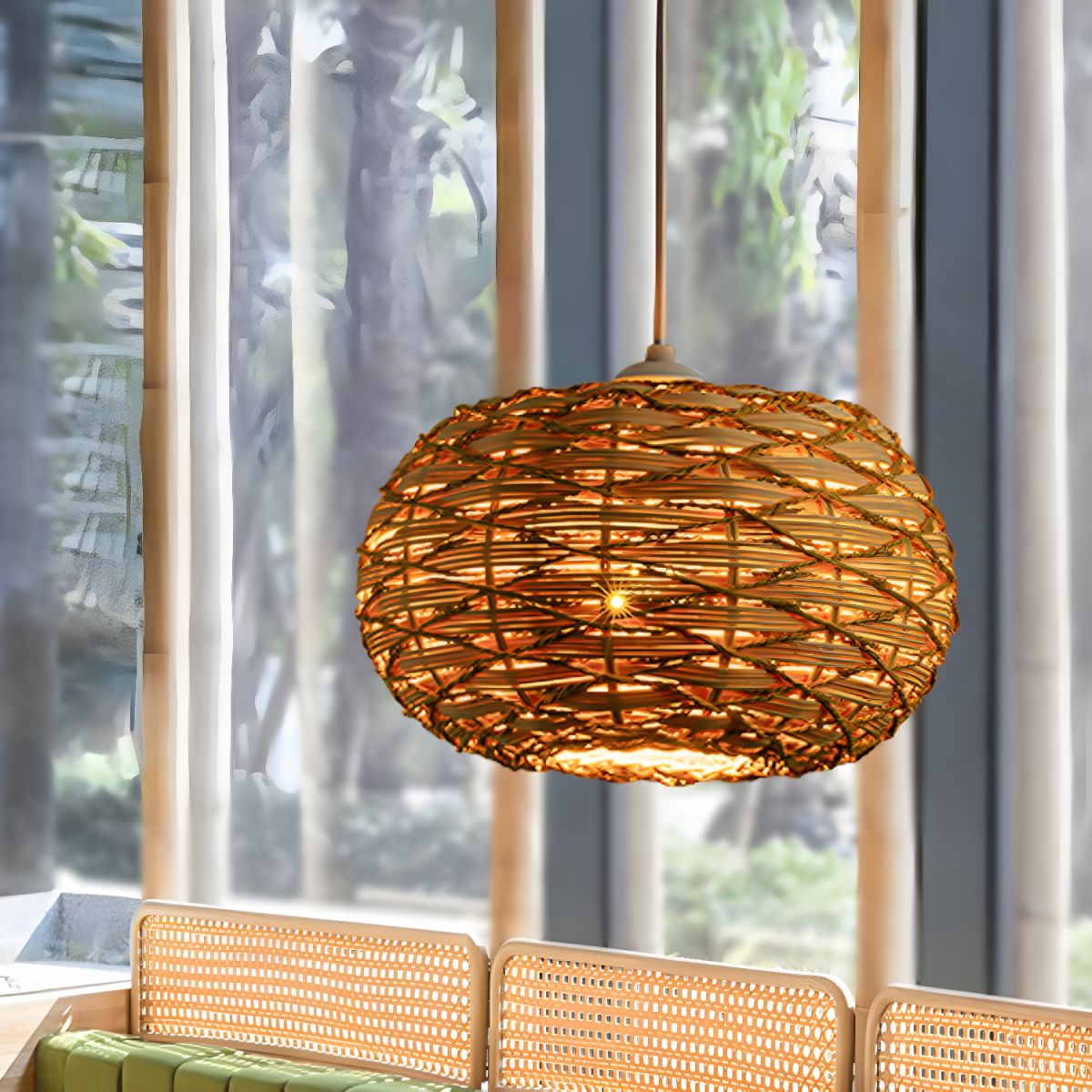 Ritta Boho Retro LED lampa wisząca drewniana rattanowa sypialnia/restauracja
