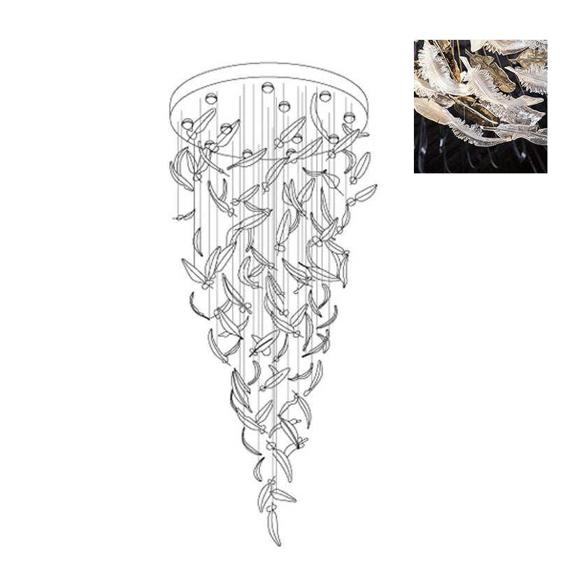 Aetherial żyrandol ze szkła w kształcie liści