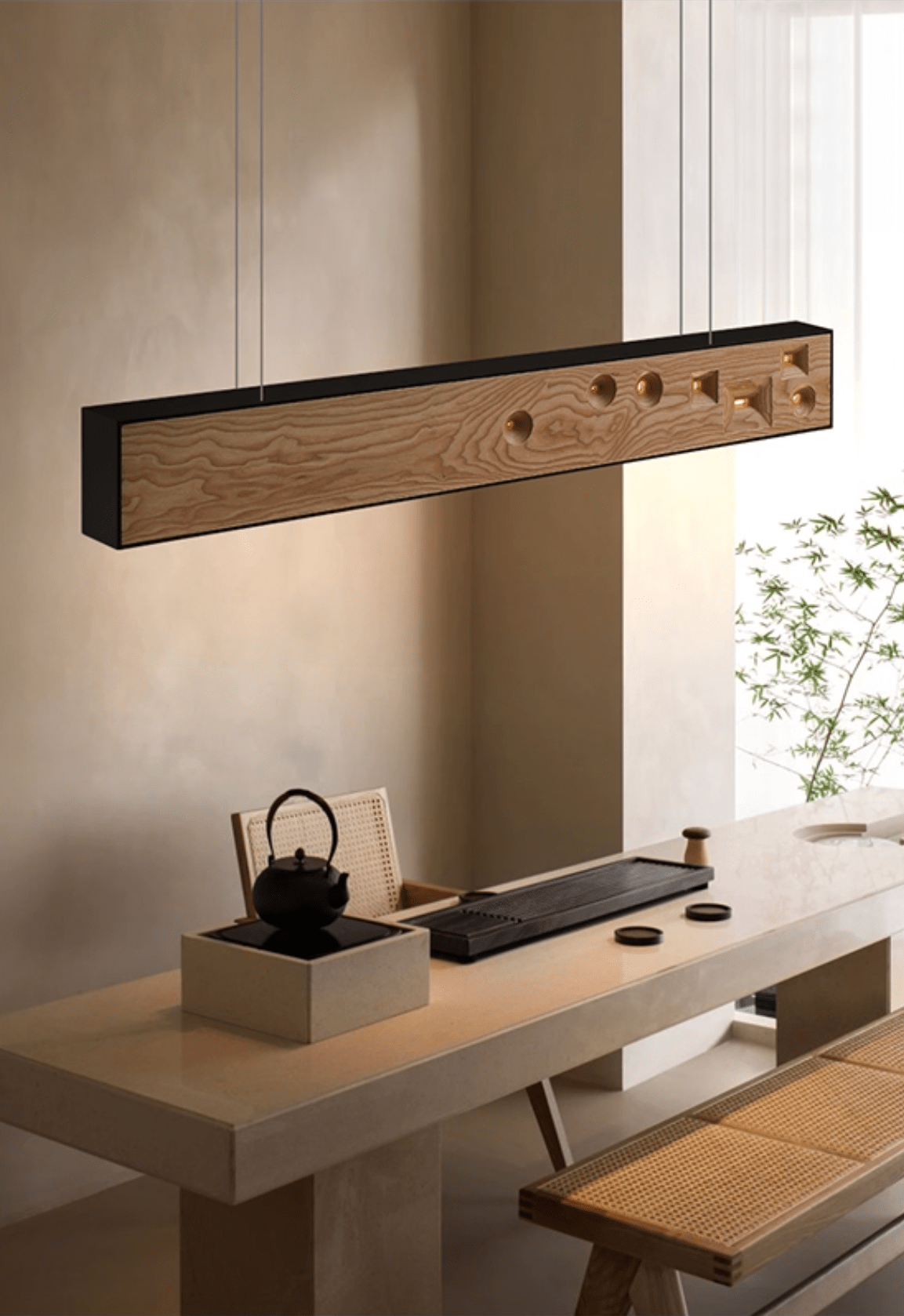 Elvorora lampa wisząca drewno kamień szlachetny liniowy LED