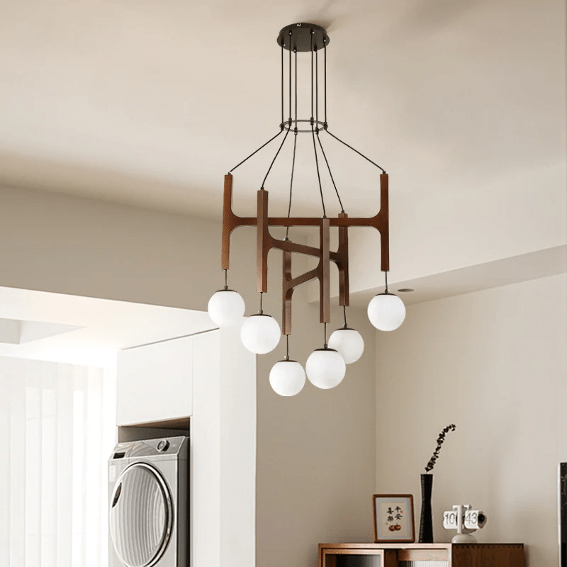 Xylocube geometryczna lampa wisząca ze szkła i drewna