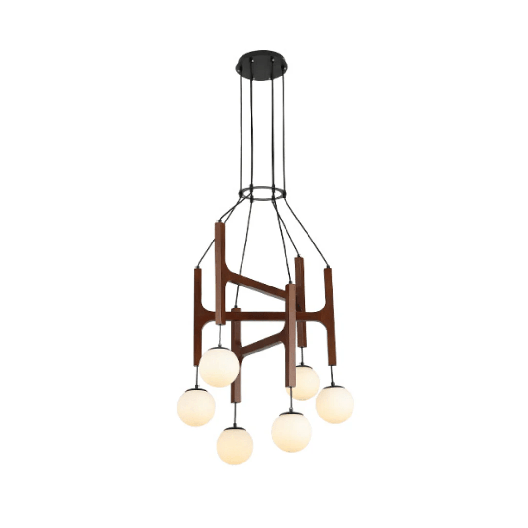 Xylocube geometryczna lampa wisząca ze szkła i drewna