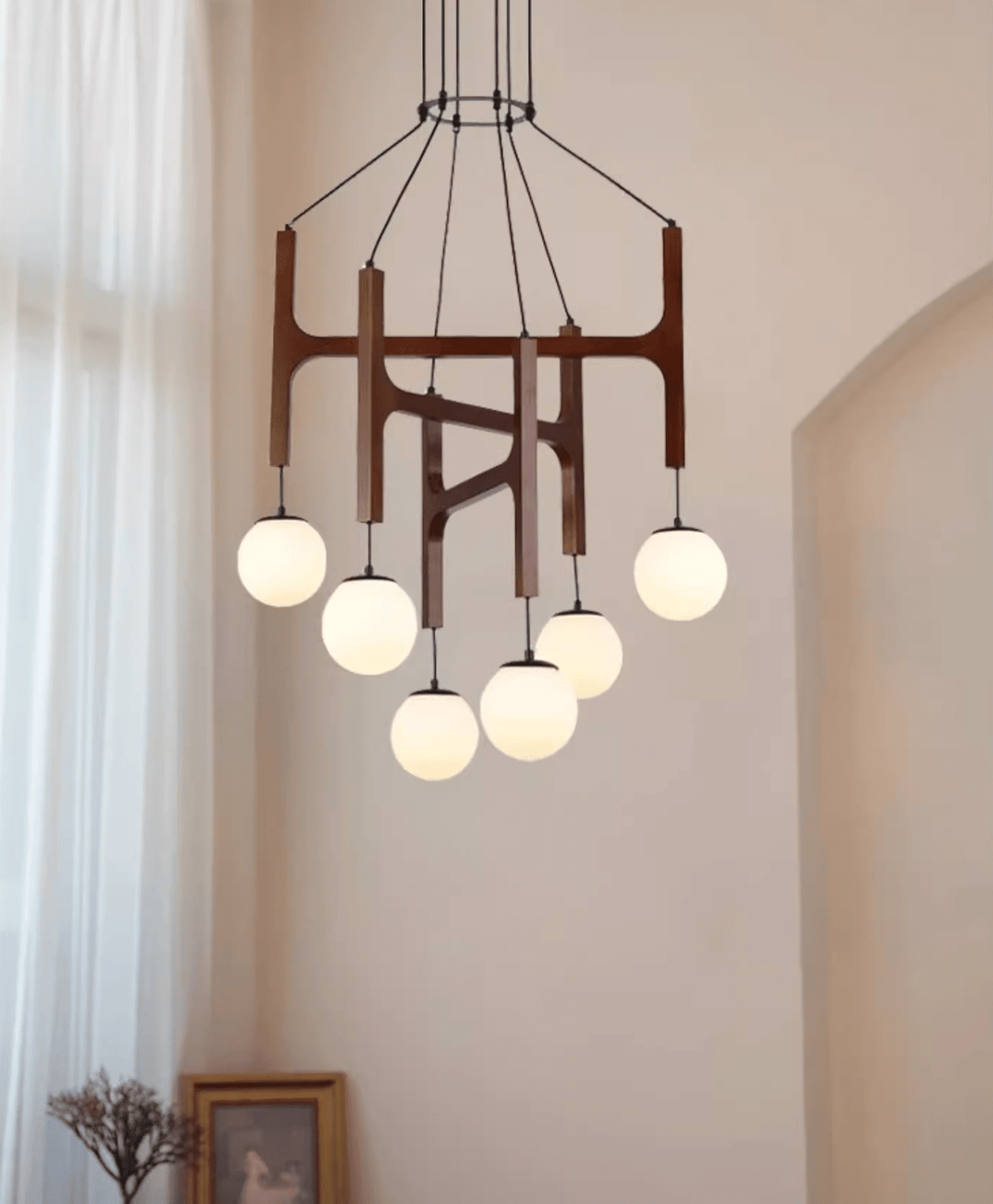 Xylocube geometryczna lampa wisząca ze szkła i drewna