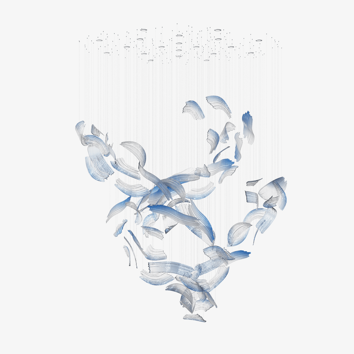 Indigo Brush Abstract Art żyrandol ze szkła w kolorze niebieskim z motywem płatków