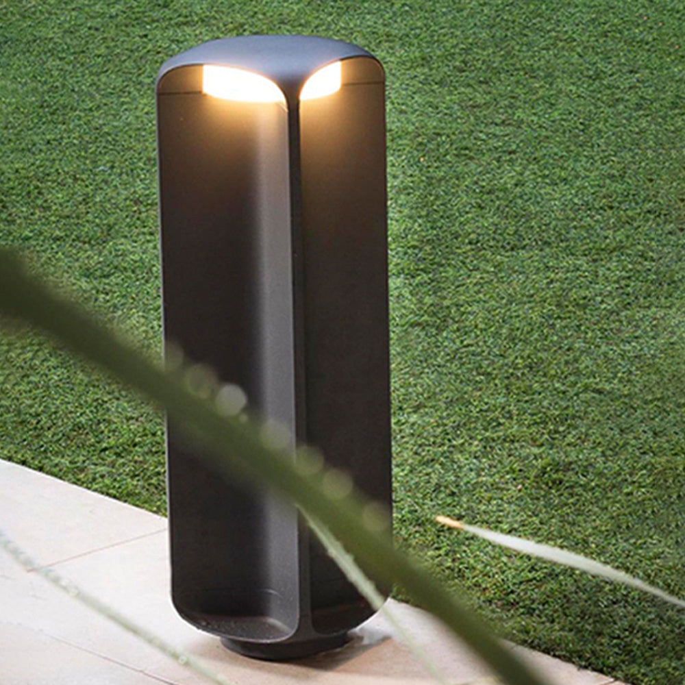 Ray minimalistyczna zewnętrzna lampa stojąca cylindryczna, metal/szkło, czarna