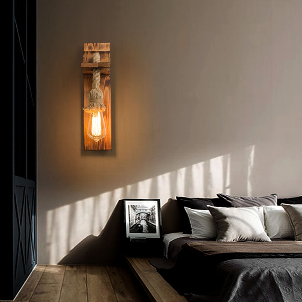 Epoch kinkiet prostokątny LED w stylu vintage, drewno sosnowe + metal, do jadalni