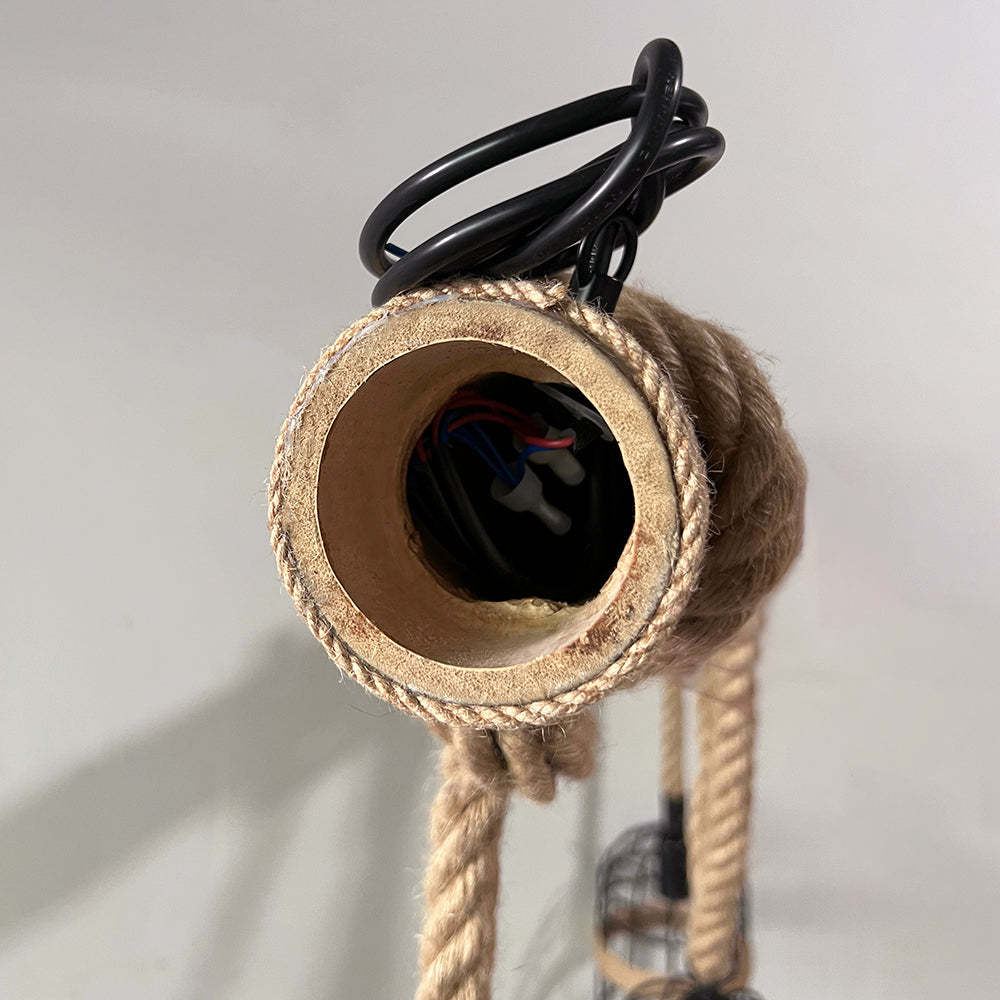 Silva Vintage 3 punkty świetlne drewniana lampa wisząca ze sznurem