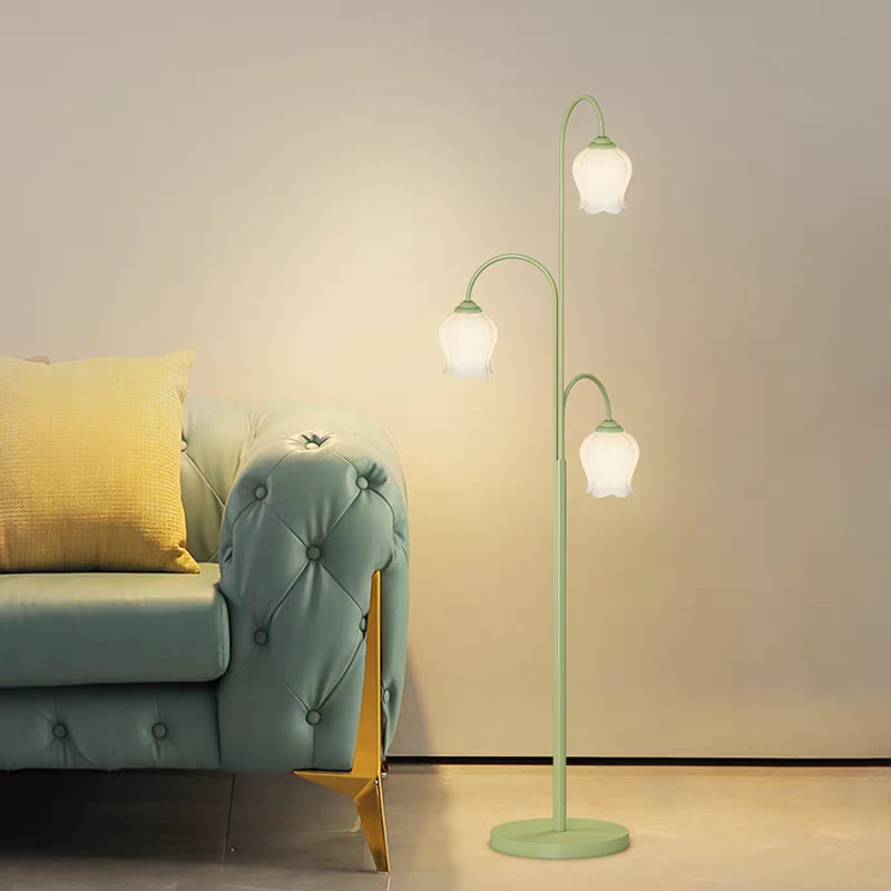 Lily zielona abażura kwiatowa lampa stojąca, metal/szkło, salon/sypialnia