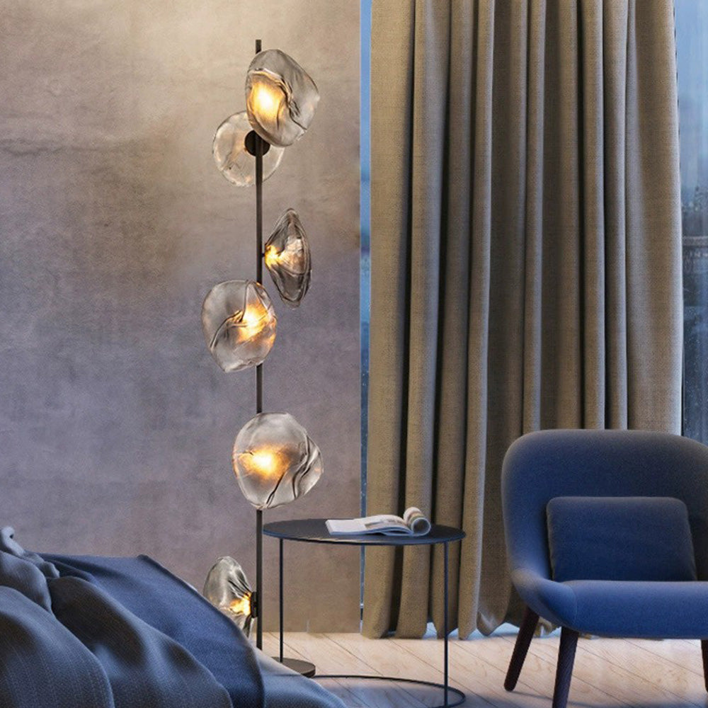 Byers lampa stojąca ze szkła i metalu w kształcie kwiatu, czarna/złota/szara