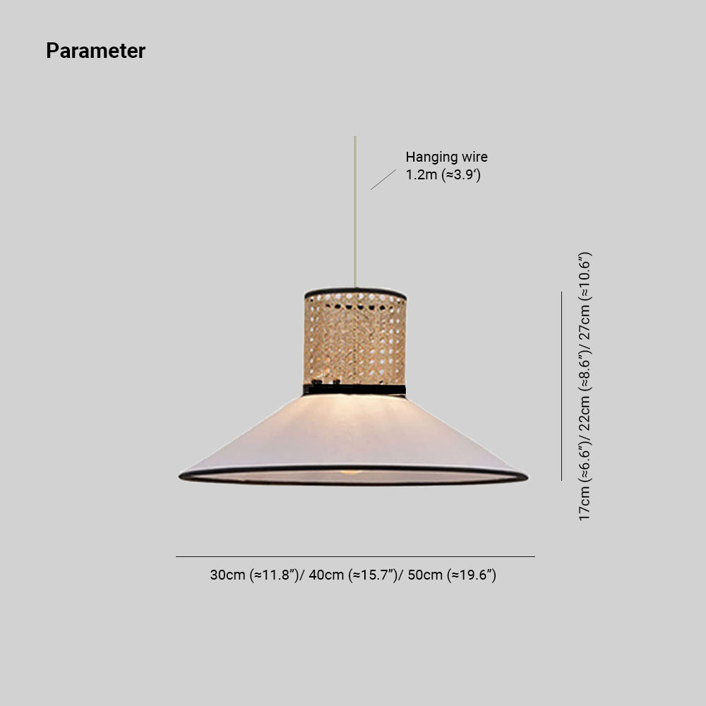 Ritta nowoczesna lampa wisząca z rattanu i tkaniny, biała