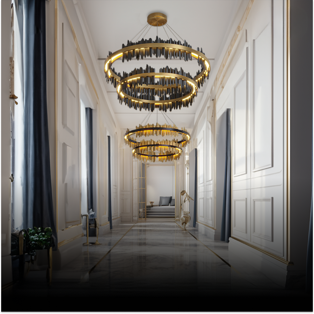Kristy żyrandol przemysłowy cylindryczny metal czarny złoty salon