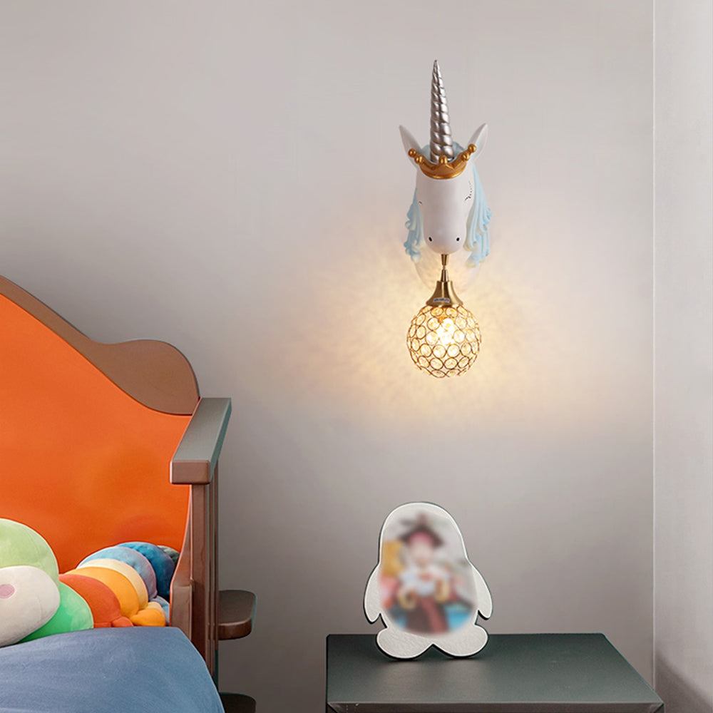 Arisha nowoczesna lampa ścienna w kształcie konia/jednorożca z motywem truskawki, różowy/niebieski