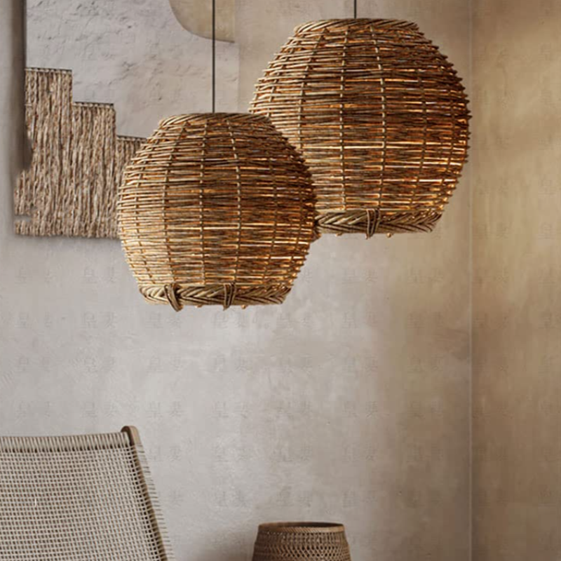 Muto Retro LED lampa wisząca drewniana rattanowa do salonu/restauracji