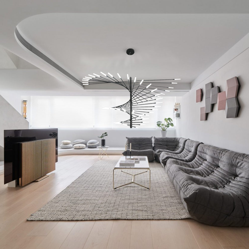 Arisha nowoczesny żyrandol fajerwerkowy obrotowy, czarny/złoty, salon/galeria sztuki