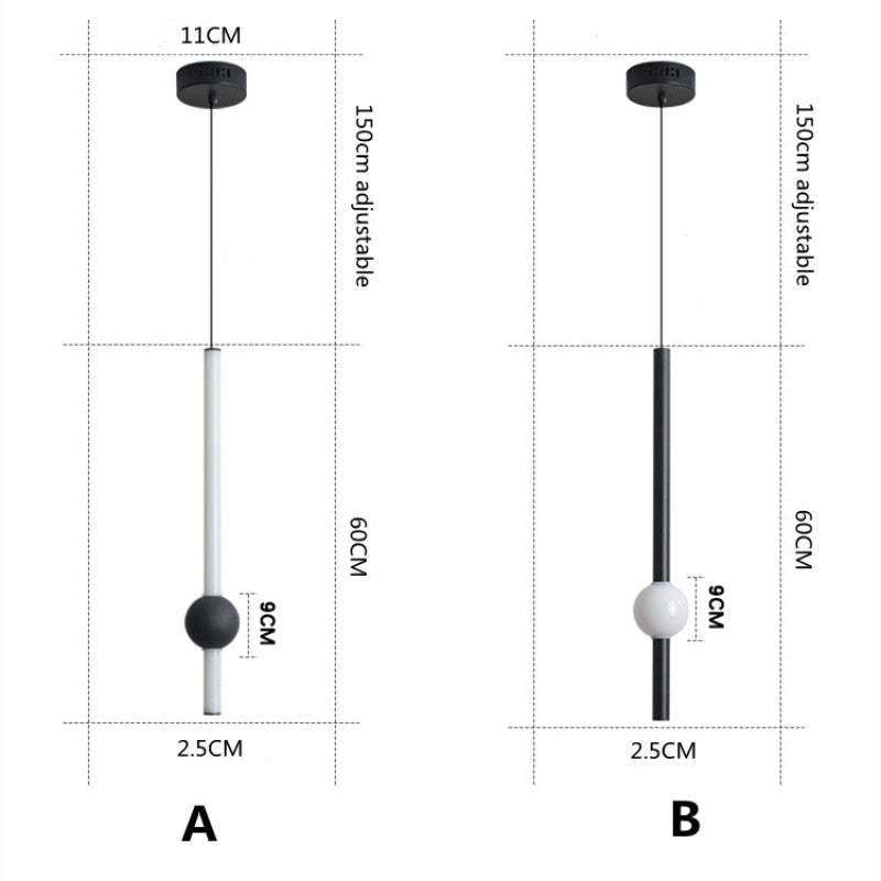 Arisha minimalistyczna lampa wisząca ze szkła o kształcie kuli na liniowym słupku