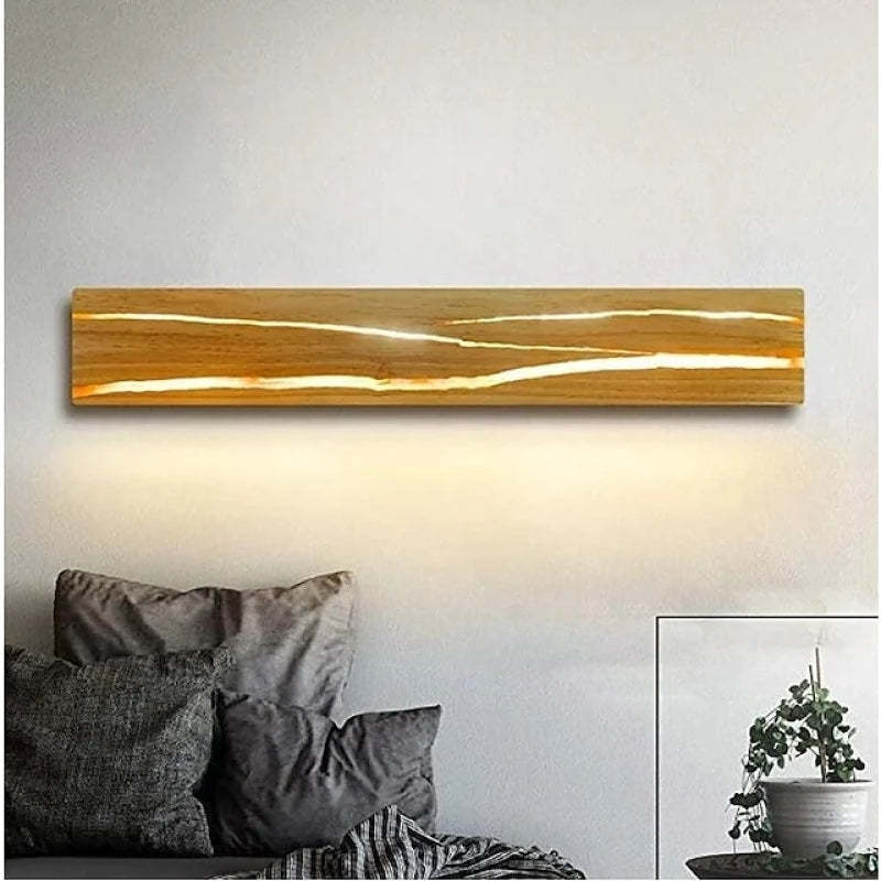 Muto obrotowa lampa ścienna LED z drewnianą deską w efekcie pęknięcia