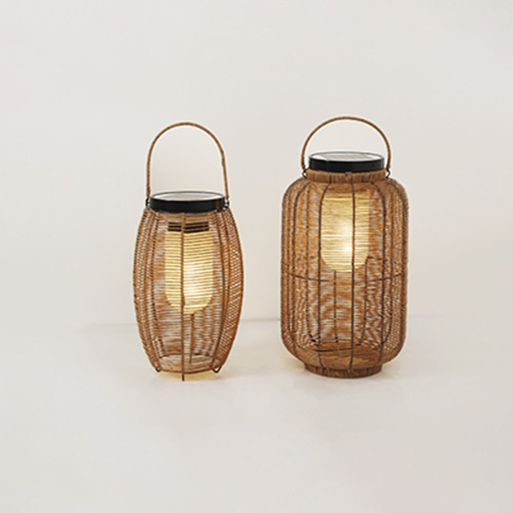 Ray Retro latarnia z rattanu i metalu lampa stojąca w kolorze drewna