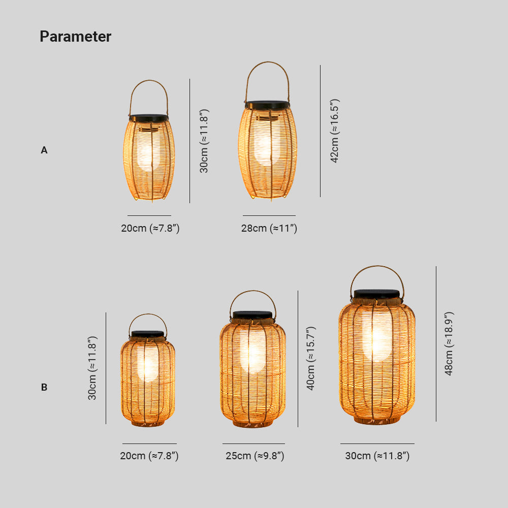 Ray Retro latarnia z rattanu i metalu lampa stojąca w kolorze drewna