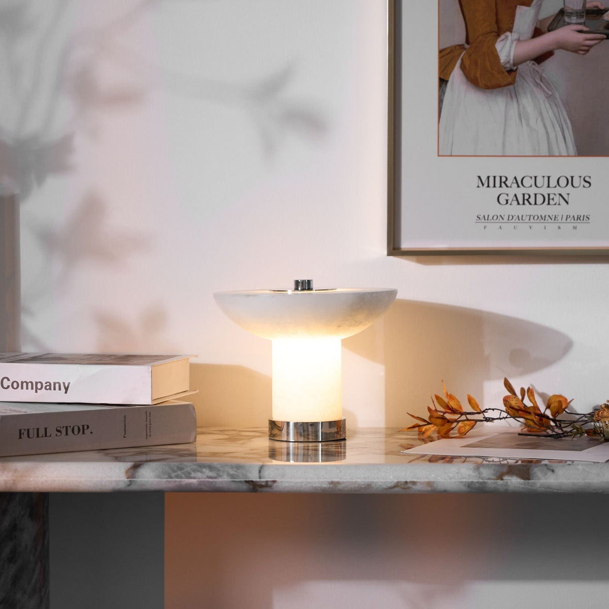 Lampa stołowa Eurnoran w kształcie grzybka z alabastrem