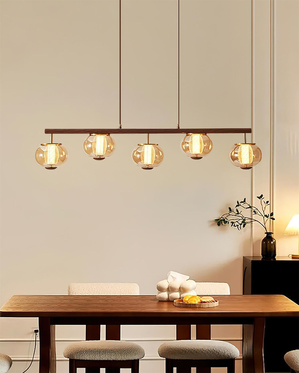 Alviora lampa wisząca drewno szkło liniowy Japandi
