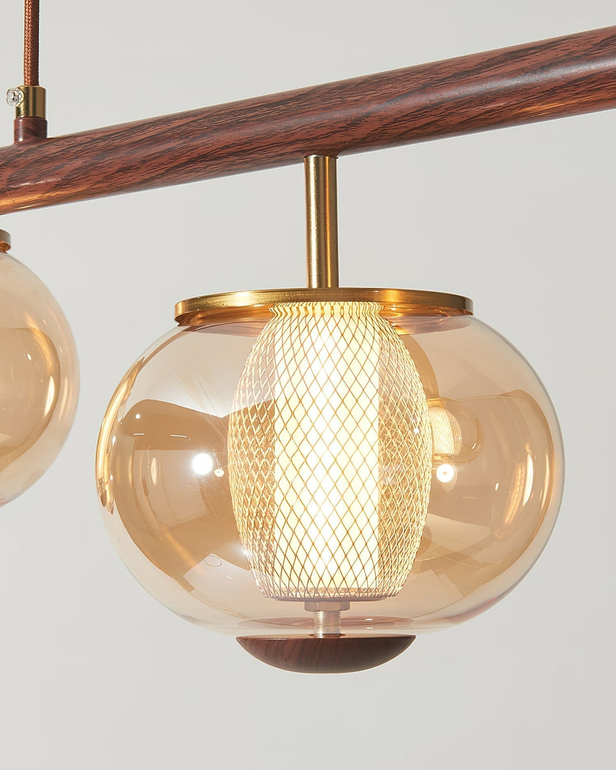 Alviora lampa wisząca drewno szkło liniowy Japandi