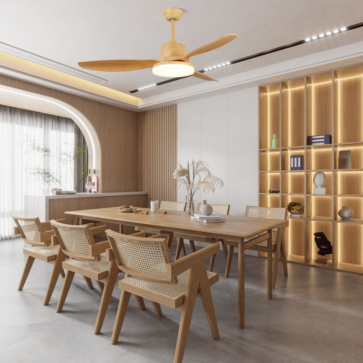 Arysen minimalistyczna lampa sufitowa z wentylatorem drewniana