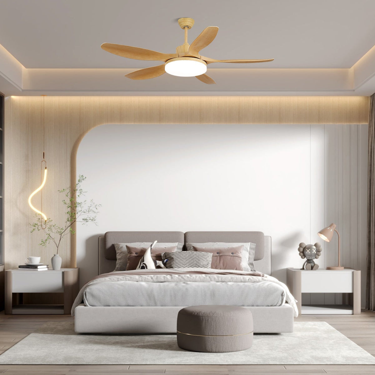 Arysen minimalistyczna lampa sufitowa z wentylatorem drewniana