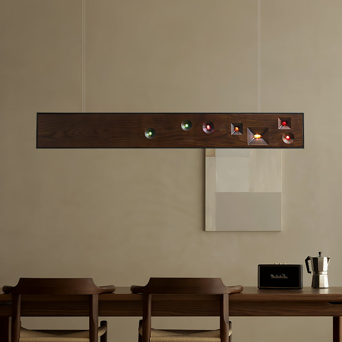 Elvorora lampa wisząca drewno kamień szlachetny liniowy LED