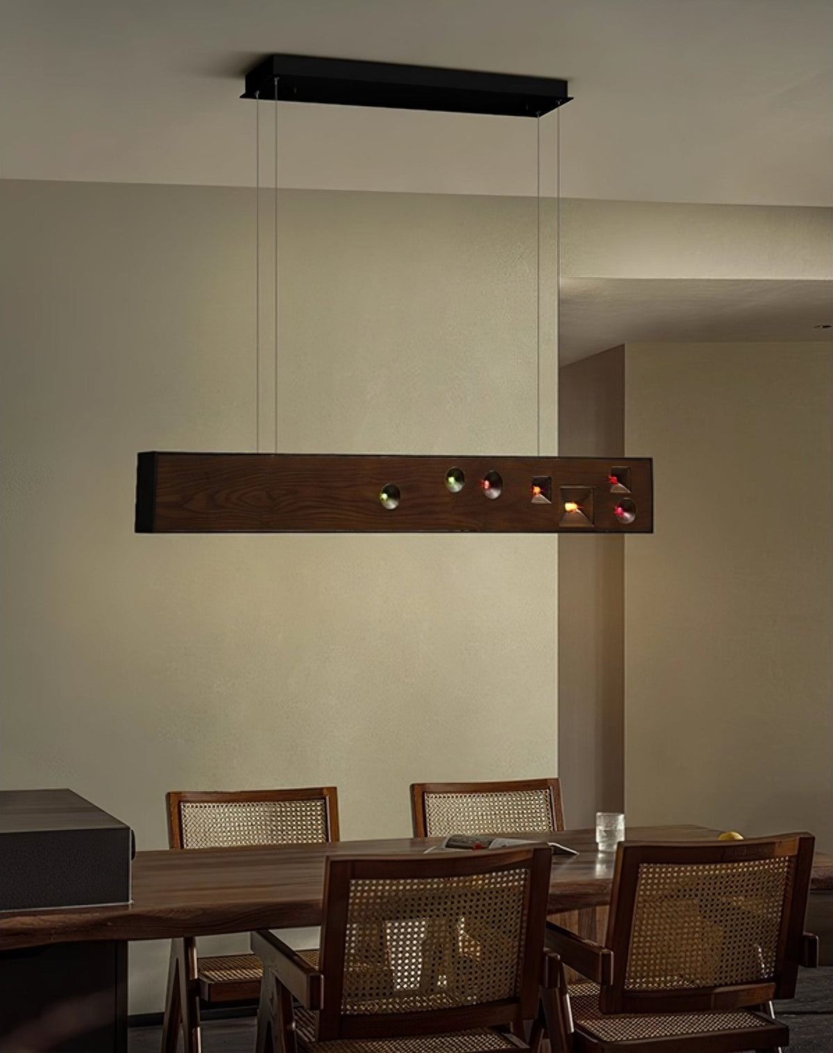 Elvorora lampa wisząca drewno kamień szlachetny liniowy LED