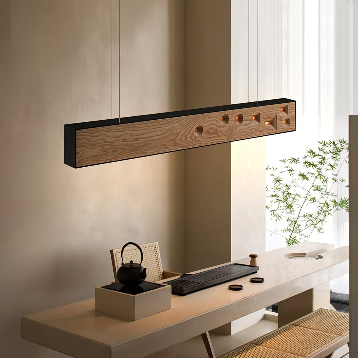 Elvorora lampa wisząca drewno kamień szlachetny liniowy LED