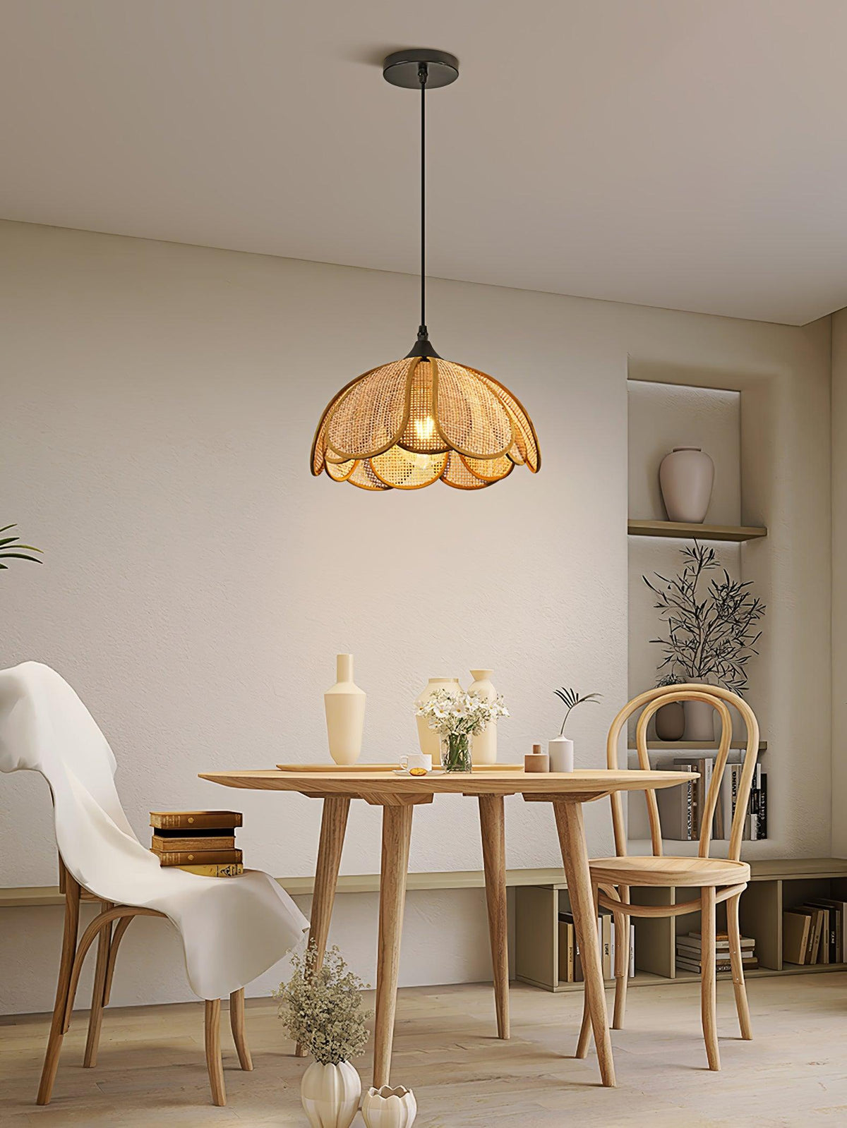 Dyor Elegance Bloom żyrandol wiszący z rattanu i tkaniny