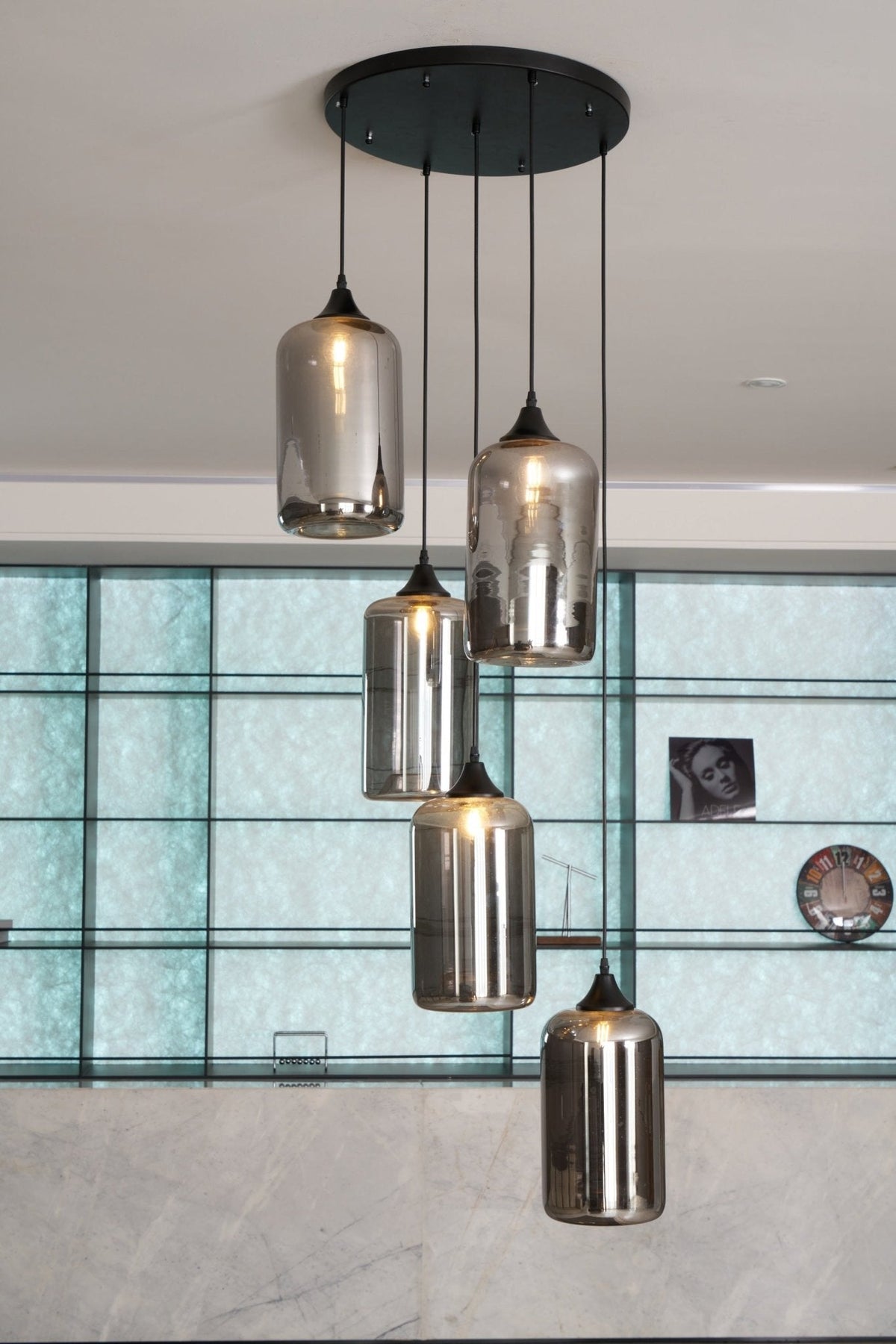Tevely żyrandol ze szkła w stylu industrial chic