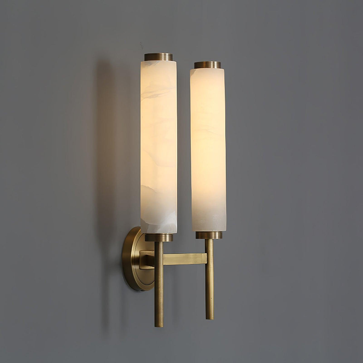 Jern kinkiet Art Deco z miedzi i alabastrem