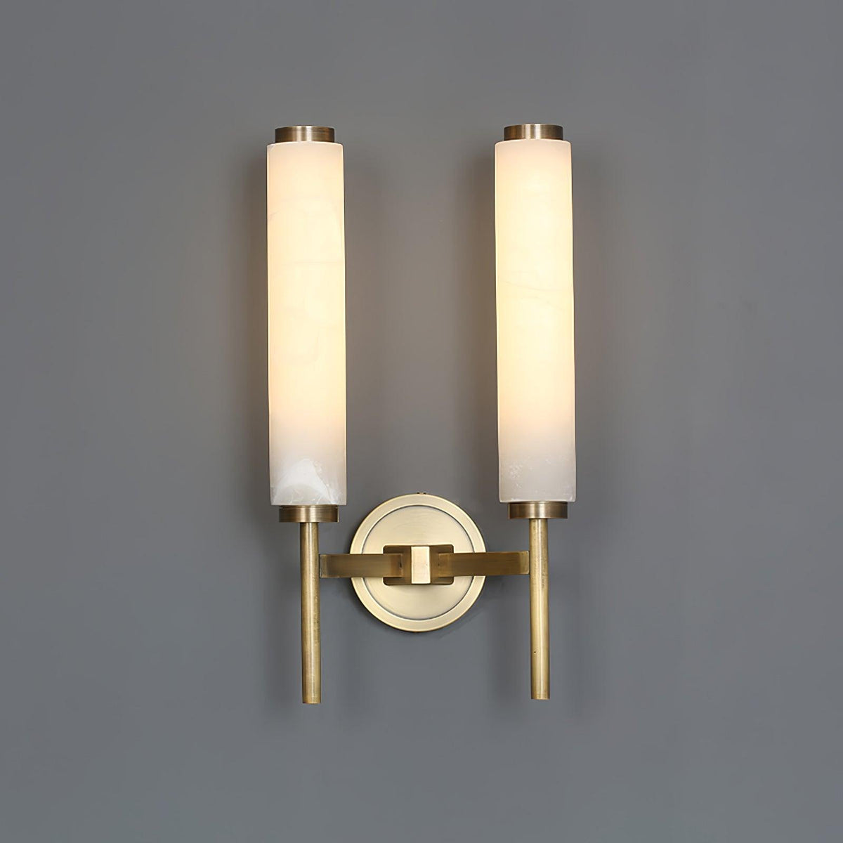 Jern kinkiet Art Deco z miedzi i alabastrem