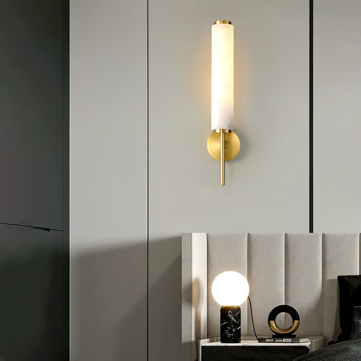 Jern kinkiet Art Deco z miedzi i alabastrem