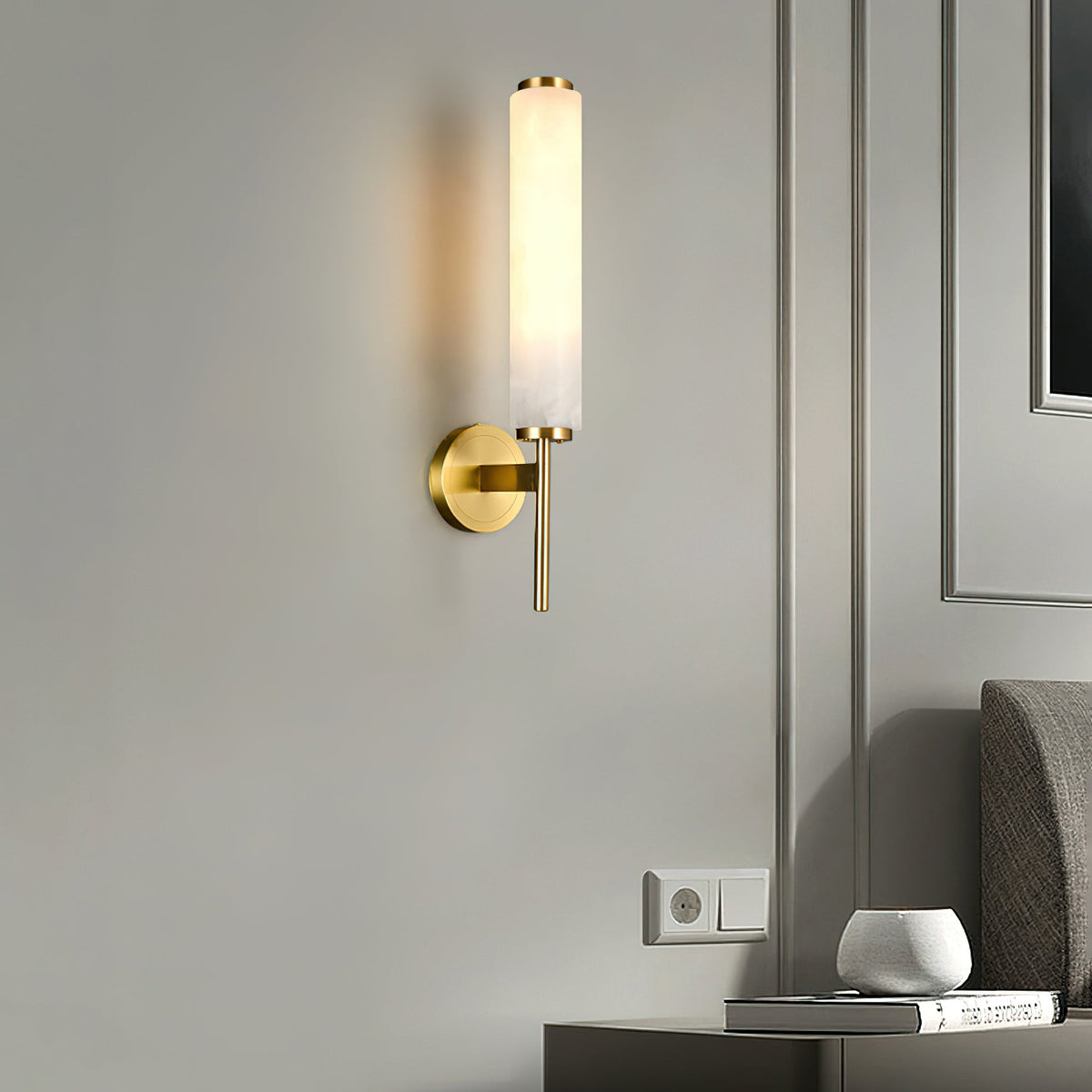 Jern kinkiet Art Deco z miedzi i alabastrem