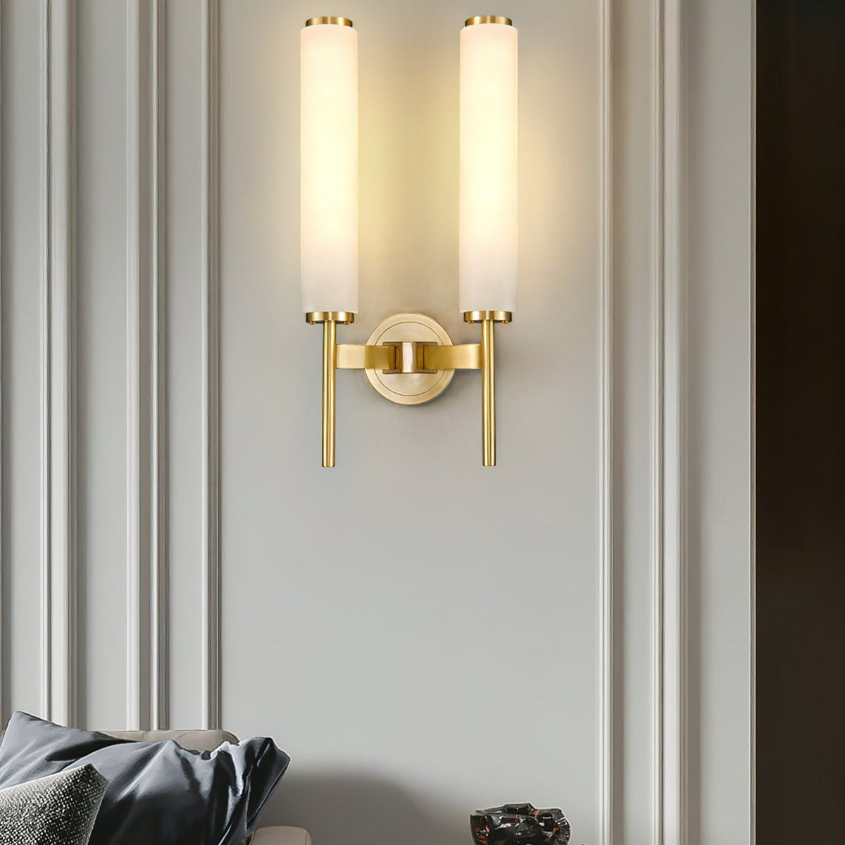 Jern kinkiet Art Deco z miedzi i alabastrem
