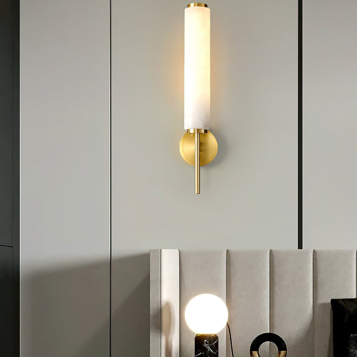 Jern kinkiet Art Deco z miedzi i alabastrem