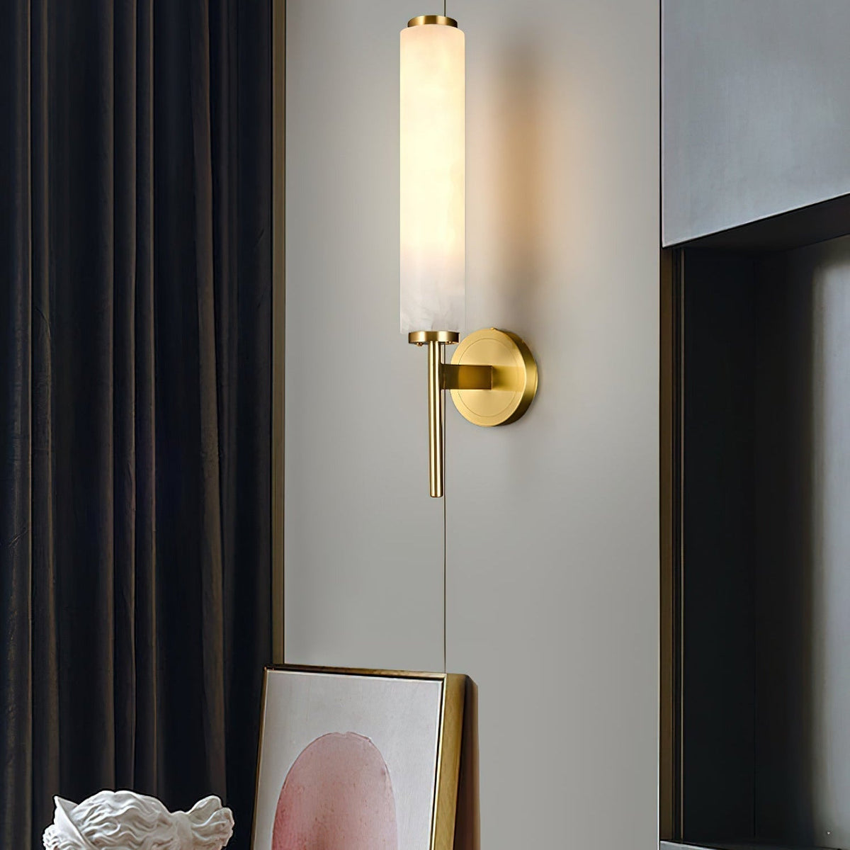 Jern kinkiet Art Deco z miedzi i alabastrem