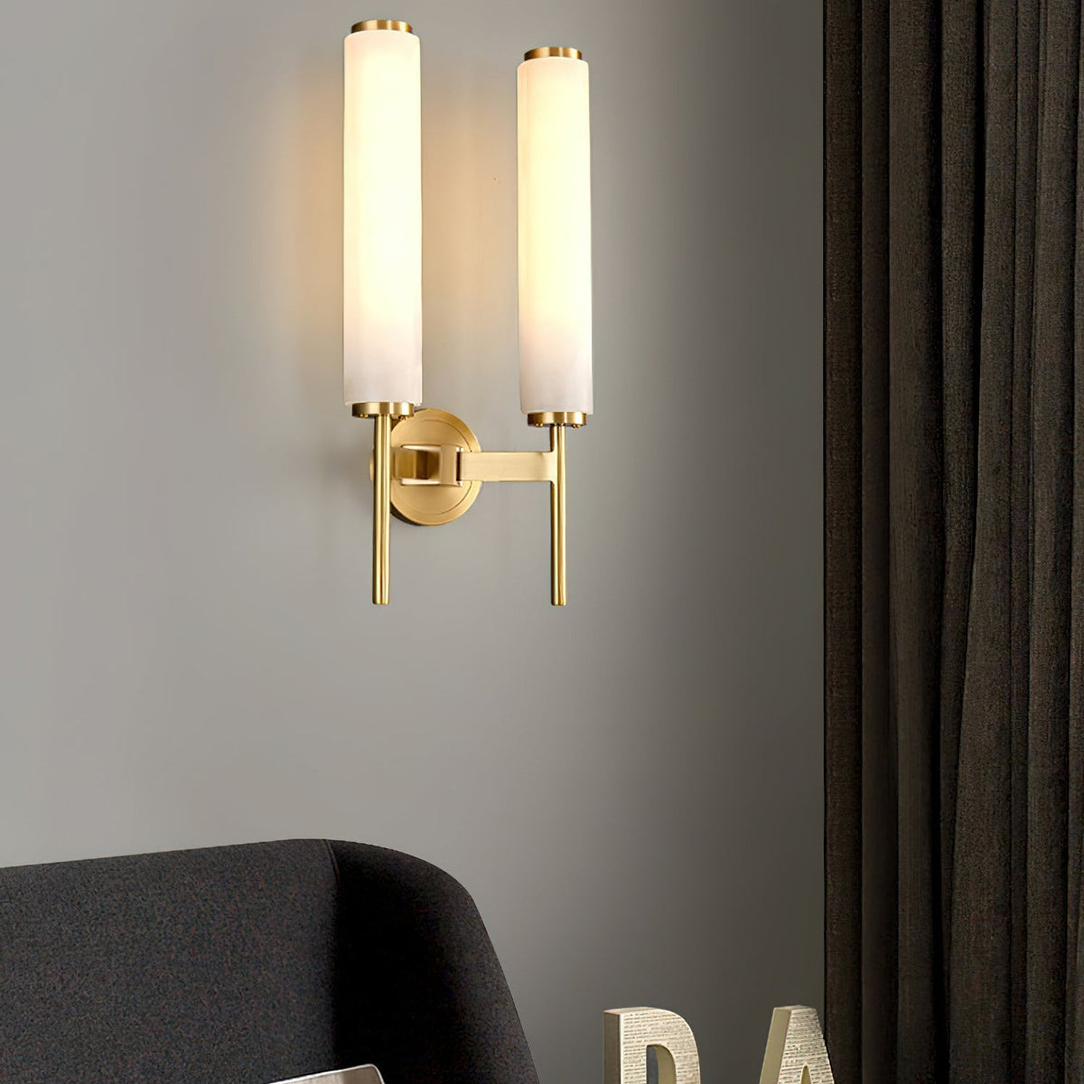Jern kinkiet Art Deco z miedzi i alabastrem
