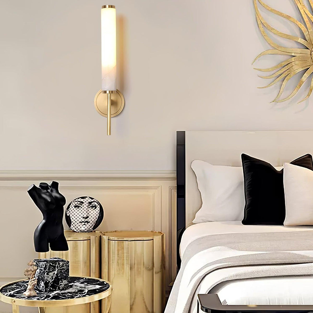 Jern kinkiet Art Deco z miedzi i alabastrem