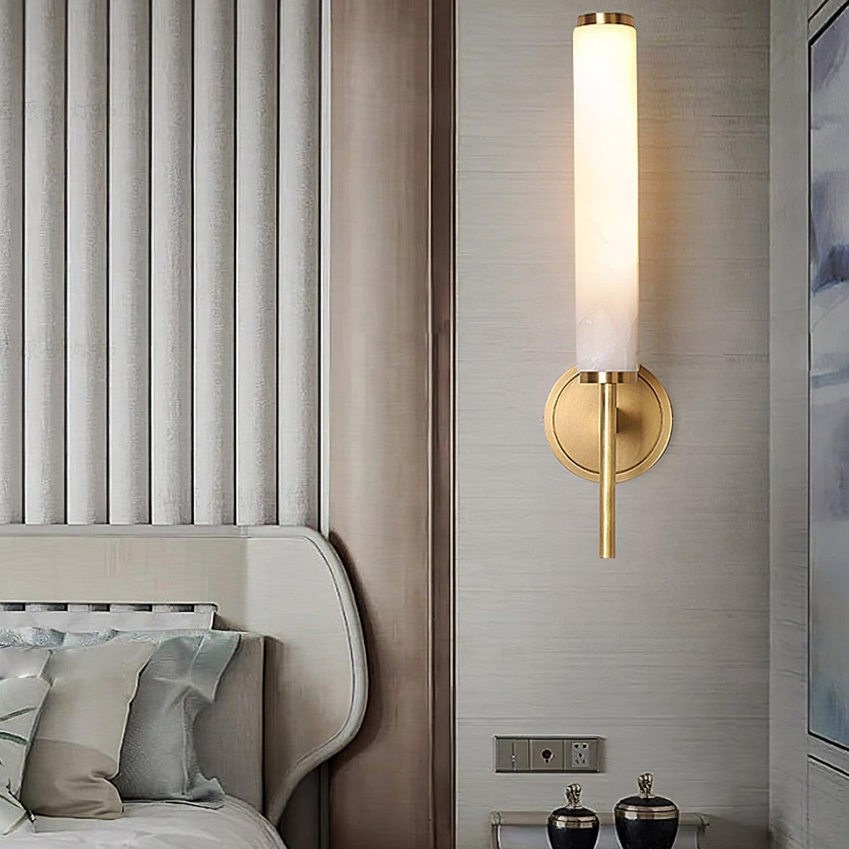Jern kinkiet Art Deco z miedzi i alabastrem
