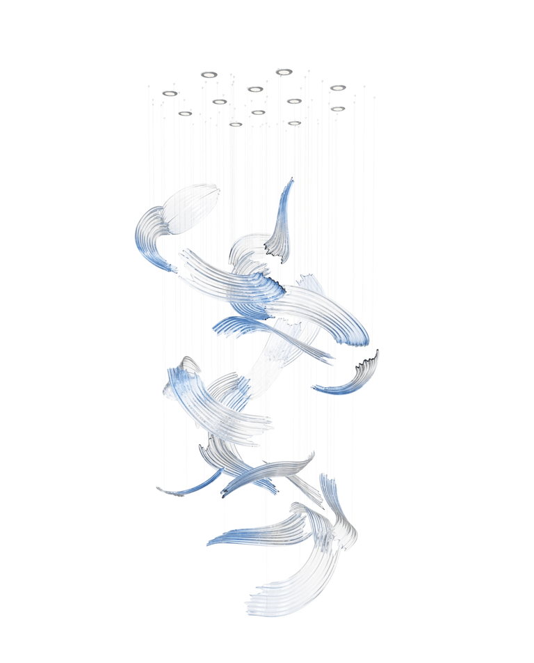 Indigo Brush Abstract Art żyrandol ze szkła w kolorze niebieskim z motywem płatków
