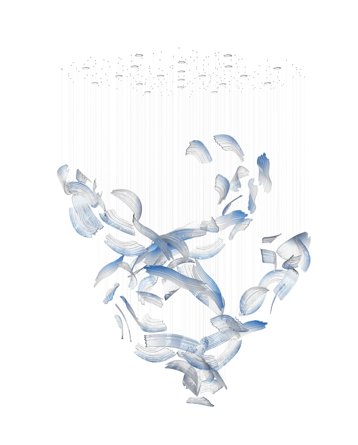 Indigo Brush Abstract Art żyrandol ze szkła w kolorze niebieskim z motywem płatków