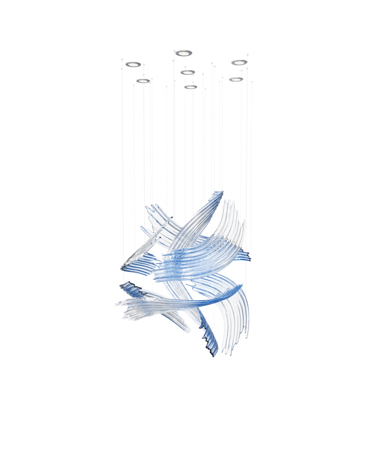 Indigo Brush Abstract Art żyrandol ze szkła w kolorze niebieskim z motywem płatków