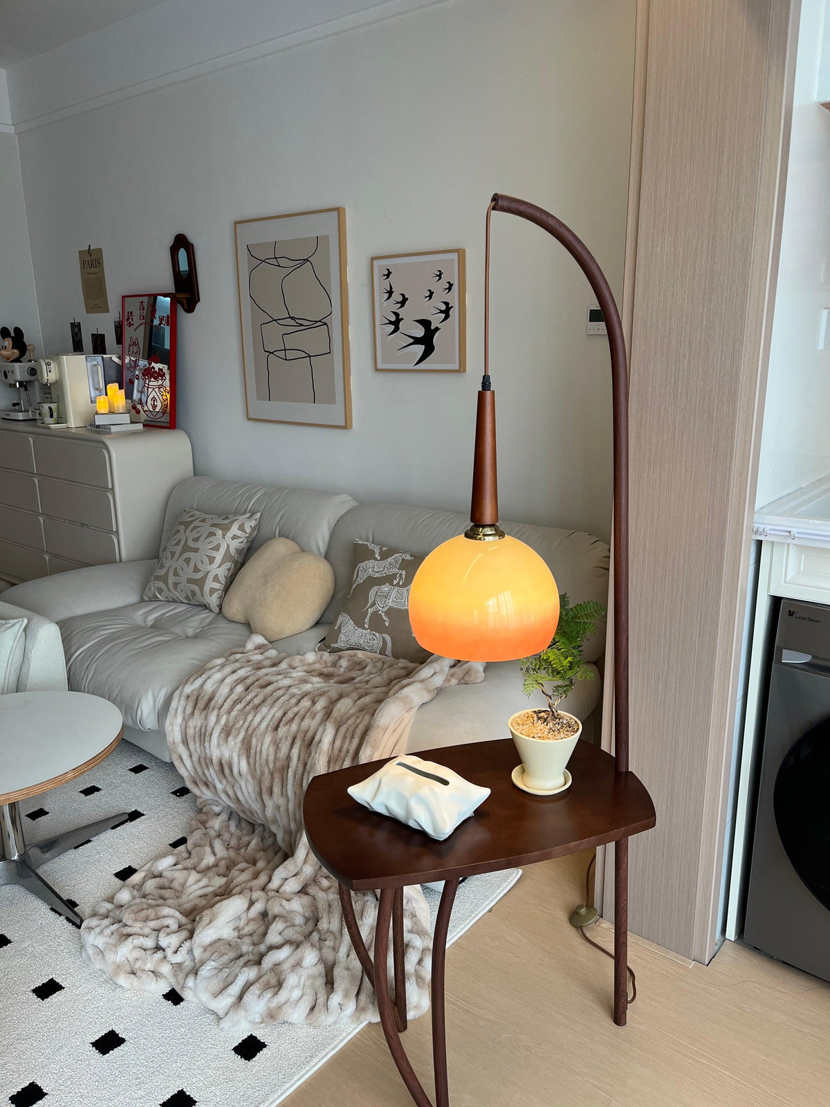 Fior nowoczesna lampa stojąca z drewna