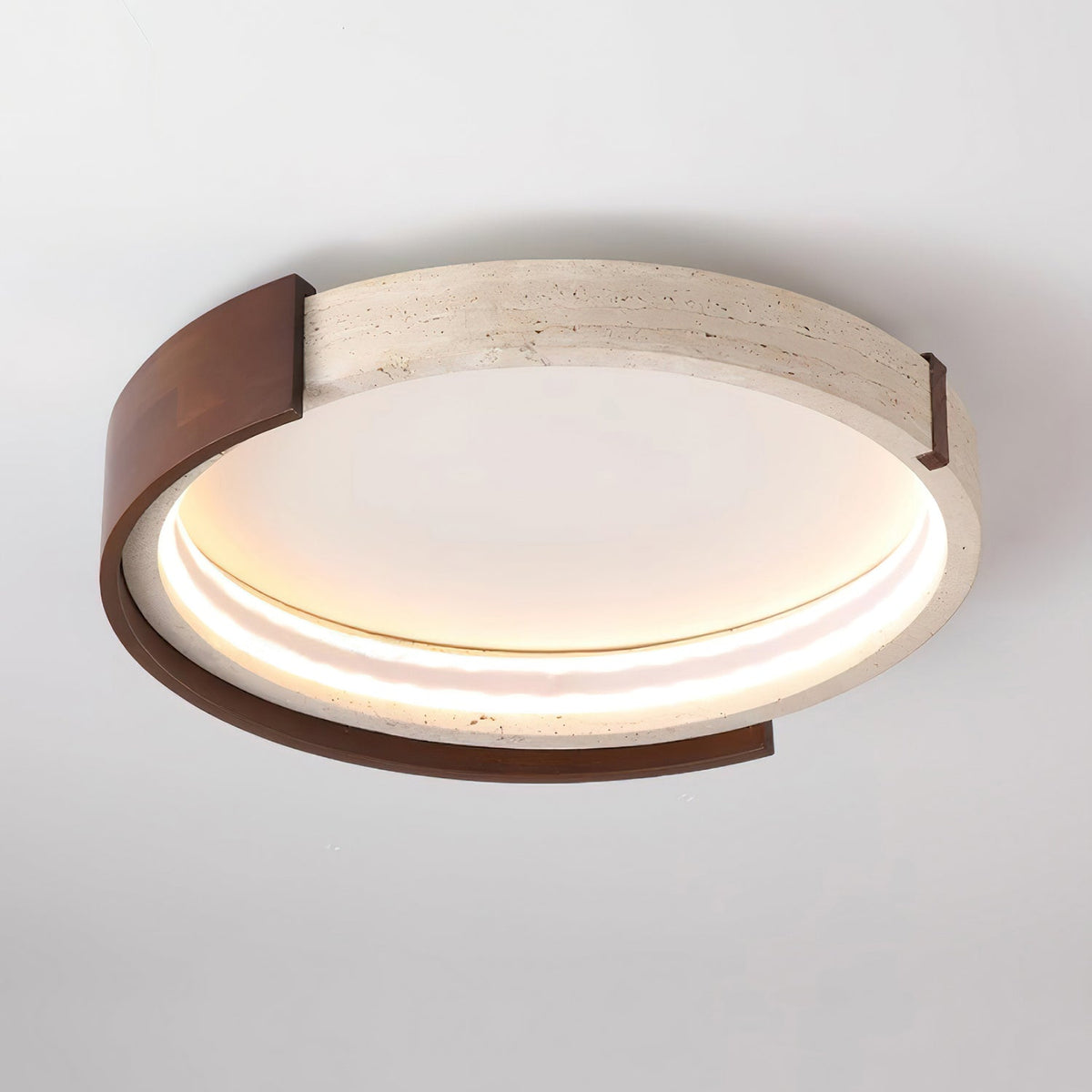 Noreleria lampa sufitowa Halo rzeźbiona z travertynu i drewna